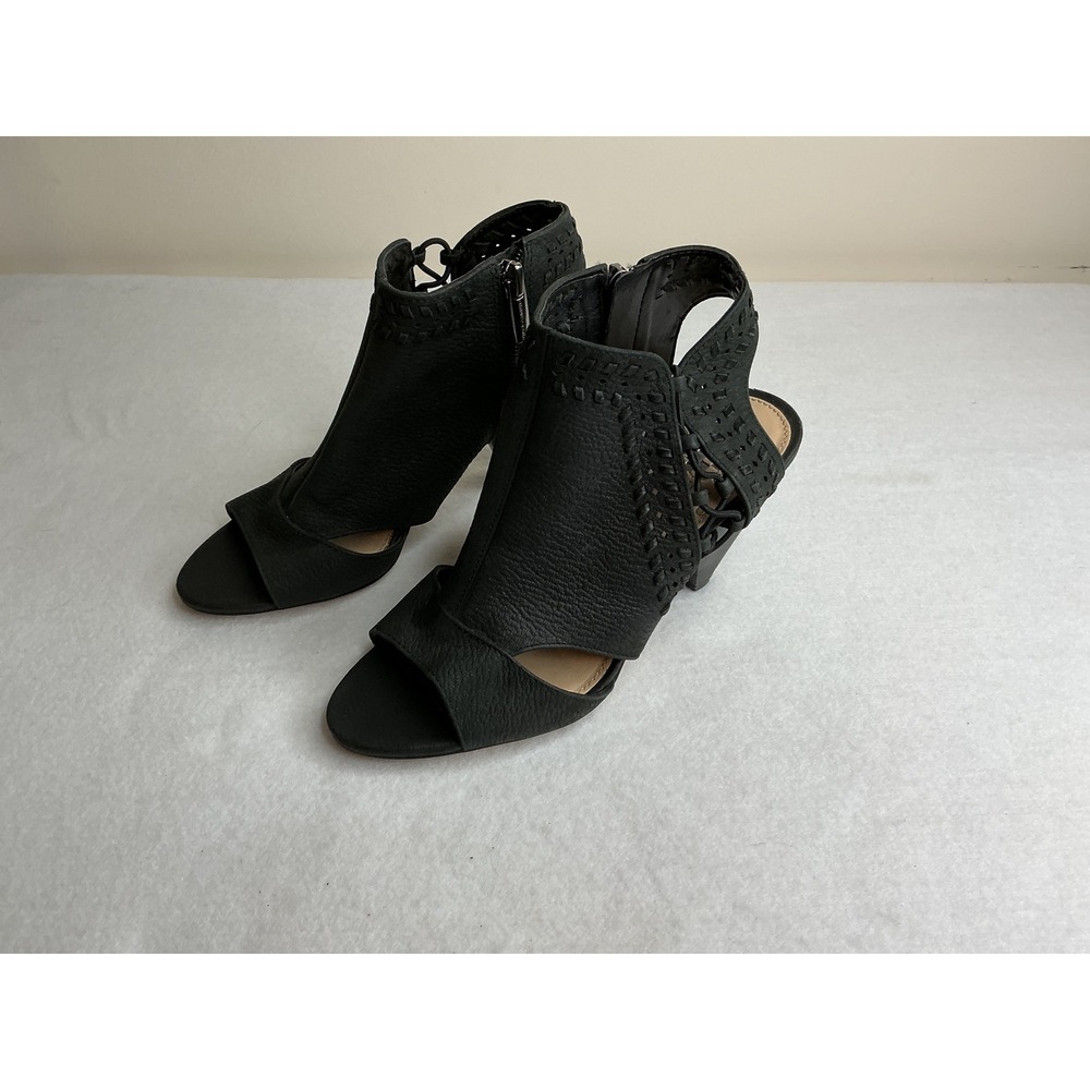 Vince Camuto Emmia Black Open-Toe Woven Leather Heeled Bootie Sandals 6M